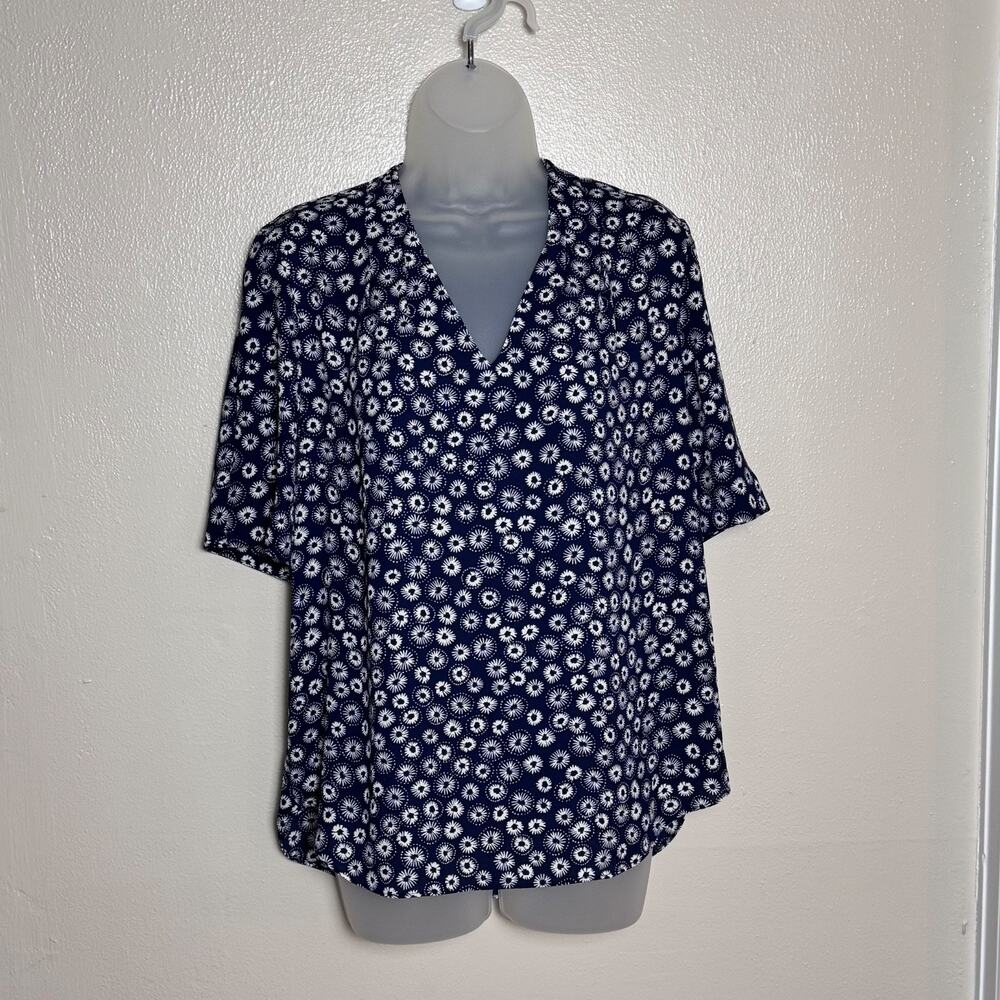 NYDJ V Neck Blouse Top Relaxed Fit Daisy Floral Print Office Workwear M